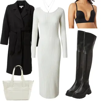 Outfit mit Schwarz Women's Trenchcoats/Langmantel/Kaschmir Mantel/Midi Mantel/Trenchcoat/Wollmantel/Langer Mantel/Wollmantel warehouse "Stylisher Alltagslook"