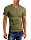 HEMOON Herren T-Shirt mit V-Ausschnitt Kontrast Casual Slim Fit Kurzarmshirt Grün S