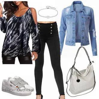 Eine Schulter Outfit mit Blau/Grau/Dunkelblau LangarmBluse/Verspielte Bluse/Bluse/SchlupfBluse/Offene Bluse/Gemusterte Bluse/Crash­Bluse/DruckBluse/Bluse Oberteil YOINS "Stilvoller Alltagslook"