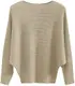 GXIN Frauen Fledermausärmel Pullover Boot Hals aus Schulter lose Passform lässig Dolman gestrickt Pullover Damen Pulli Tops Eine Größe (Khaki)
