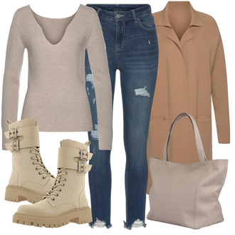 spitze Outfit mit Beige/Khaki SpringerStiefel/Biker Boot Bullboxer "Outfit für den Herbst"