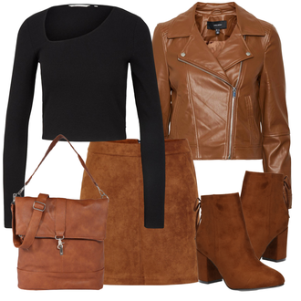 Tenues en Bottines avec Marron/Marron foncé Jupe en Similicuir/Jupe Mini en Cuir/Jupe en Cuir/Jupe Mini/Jupe en Velours Côtelé/70s MiniJupe VERO MODA "Tenue De Loisirs"