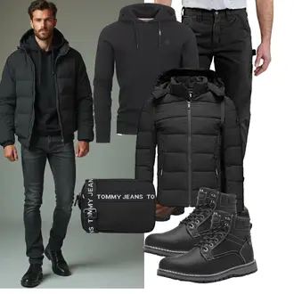 Outfit mit Schwarz Winter Stiefel/Wattierte Stiefel/Klassischer Stiefel/Schnürstiefelette/Stiefel Mit Reißverschluss/Winter Stiefelette/Gefütterte Stiefelette/Wasserfester Schuh/Wasserdichter Stiefel/Winter Sneaker/Herren Lederschuhe ANALEAF "Freizeit Outfit"