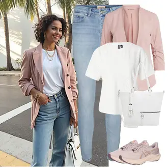 Sommer Vorstellungsgespräch Outfit mit Rosa Mantel/Bluse und Tunika/Bluse Große Größe/Blazerjacke/Blusenblazer/Boyfriend Blazer/Lässiger Blazer/Lederjacke/Baumwoll ­Blazer/Eleganter Blazer/Longblazer/Kurzblazer/Lederjacke für Männer Vila "Frühlingsoutfit"