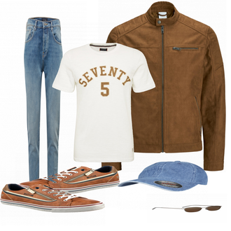 Outfit mit Rot Lederjacke Jack & Jones "Alltags Outfit"