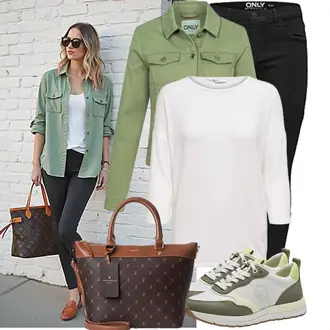 Outfit mit Khaki/Dunkelgrün/Hellgrün/Grün Walkingschuh/Sneaker Low/Sommer Sneaker/Leder Sneaker/Schmaler Sneaker Tamaris "Stylische Kombination für den Frühling"