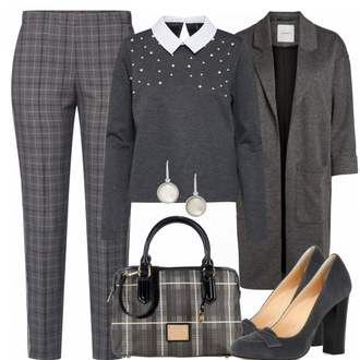 Outfit mit Grau/Hellgrau/Dunkelgrau Übergangsmantel/Bouclé Mantel/Kaschmir Mantel/Lodenmantel/Langer Mantel/Midi Mantel/Oversize Mantel/Tweed Mantel/Wollmantel/Wintermantel Wollmantel Pieces "Clara"