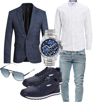 Outfit mit Grau/Weiß Hemd Jack & Jones "Freizeit Outfit"