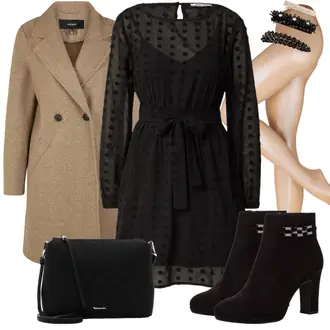 Festival Outfit mit Schwarz Kleid Große Größe/Tunika/Kleid mit Gürtel/Blusenkleid/Herbstkleid/Langärmliges Kleid/Langärmliges Winterkleid/Mesh Kleid/Nicki Kleid/Polka Dot-Kleid/Tunika Kleid About You "Elegantes Winter Outfit"