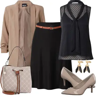 Outfit mit Schwarz/Dunkelbraun/Khaki/Braun A Linien Rock/Wadenlanger Rock/Christlicher Rock/College Rock/Knielanger Rock/Midirock/Moderne Rock/Büro Rock/Schuluniform Rock/Woll Rock/Wickelrock About You "Outfit für den Frühling"