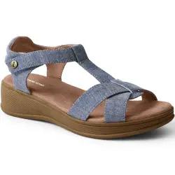 Komfort-Keilsandale mit Textil-Riemchen, Damen, Gre:36 regular, Blau, Baumwolle/Leder/Gummi, by Lands'''' End