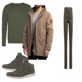 Outfit mit Grün Stiefel Timberland "Wintermaentel fuer Herren"