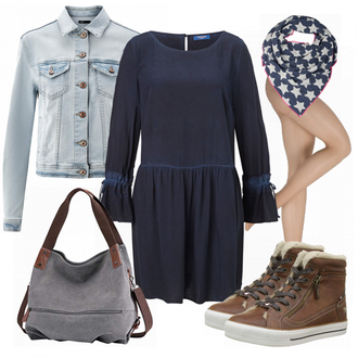 Militär Outfit mit Dunkelblau/Grau Schal/Hut Bandana Cashmere Dreams "Klingel"Look: Trendige, Vintage, 60er, 40er Jahre, 50er Jahre, Trachten, Militär, Retro, 80er