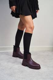NANTAI SHOES Lera Claret Red Matte Waterproof Warm Lined Flat Sole Women's Zara Boots