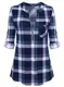 Amrto Damen V-Ausschnitt Kariert Bluse 3/4 Ärmel Reißverschluss Tunika Casual Langshirt Hemd T-Shirt Tops, Blau Kariert Medium