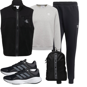 Elegant Outfit mit Schwarz/Dunkelgrau/Dunkelblau JoggingHose/TrainingsHose/SportHose/FleeceHose/Jogger Hose Adidas Originals "Sport Outfit"Look: Streetwear, Workwear, Elegant, Casual, Classic, Retro, Unisex, Schlichte