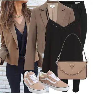 40e verjaardag Gast Outfit met zwart Blouse met Oogjesborduurwerk/Mouwloze Blouse/Kinderspeelgoed/Instapblouse/Blouse Top/Open Blouse/Buitengewone Blouse/Crashblouse/Мужчынскія туфлі/Feest top/Mouwloze top/Topje met spaghettibandjes/Blouse topje/Kort topje Vila "Modieuze lente-outfit"Look: Verjaardag, Popconcert, Festival, 40e verjaardag, Gala, Vormsel, Suikerfeest, Feest, Opera, Diner, Zwembad, Bar