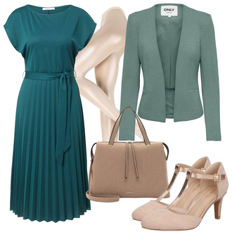 Kombinacije za posao Chic s kopčom Koža sa Pink/Bež/Smeđa Pumpa u obliku slova T/Cipela Mary Jane/Vintage Pumpa About You "Tvoj Otmjeni Outfit"Look: Stil, Francuske, Chic, Elegantan, Šik, Old Money