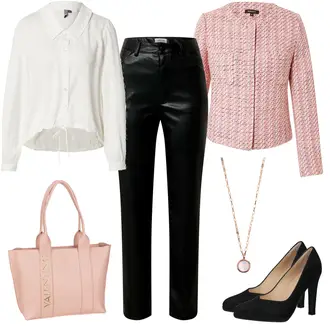 Outfit mit Schwarz/Braun/Weiß/Rot Lederhose/Lederimitathose/Vinyl Hose Edited "Moderner Businesslook"