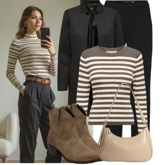 Mit Absatz Outfit mit Braun/Grau/Beige CowboyStiefel/Western Stiefelette Palado "Schönes Frühlingsoutfit"