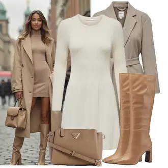 Mit Gürtel Outfit mit Braun/Beige/Grau Strickmantel/Midi Mantel/Wintermantel Wollmantel/Lodenmantel/Wollmantel/Kaschmir Mantel Only "Praktischer Look"