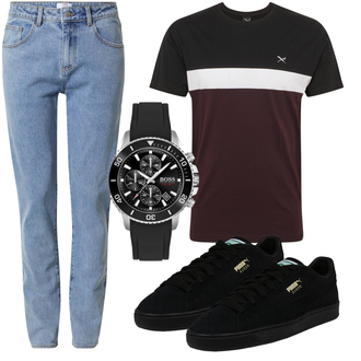 Outfit mit Dunkelrot/Bordeaux/Rot Funktions T-Shirt/Ausgefallenes T-shirt/T-Shirt Training/Ringelshirt/Kurzarm T-Shirt/Sport-Top/Shirt/Casual T-Shirt Iriedaily "Freizeit Outfit"