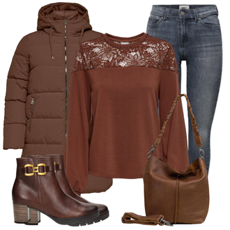 Winter Outfits Stijl Boho met bruin/beige Schooltas/Schoudertas/Draagtas dstrct "Wintere vrijetijdskleding"Look: Chique, Buitenshuis, Elegant, Stijl, Elegante, Comfortabele, Boho, Klassiek, Ethno, Extra groot, Safari, Vintage, Western