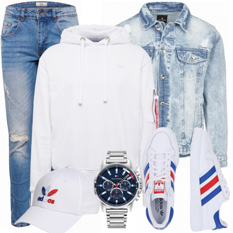 Outfit mit Weiß/Blau Sneaker Adidas Originals "Alltags Outfit"