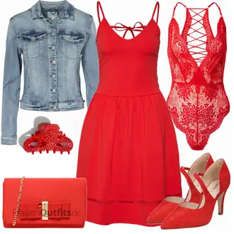 Outfit mit Rot/Dunkelrot/Rosa A-Linien Kleid/Sommerkleid/Kleid mit Tasche/Ärmelloses Kleid/SkaterKleid/Jerseykleid/Tenniskleid/Tunika Only "Herbstliches Abend Outfit"
