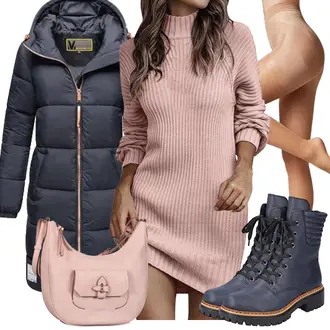 Gefütterte Outfit mit Dunkelblau/Blau MotorradStiefel/Winterschuh/Winter Stiefelette/Gefütterte Stiefelette/SpringerStiefel/Biker Boot/SchnürStiefelette Rieker "Modisches Winter Outfit"