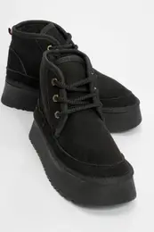 Ovela Women's Black Thick Sole Laced Sports Boots