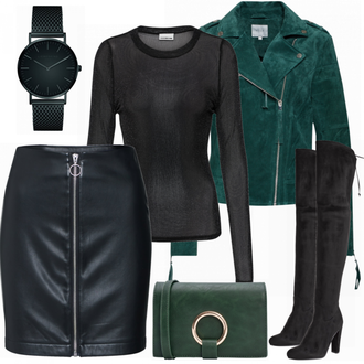 Sexy Outfit Elegant mit Schwarz/Grau Kettenuhr/Uhrwerkzeug Liebeskind Berlin "SexyOverkneeStyle"Look: Edel, Unisex, Glamourös, Nahtlos, Classic, Metal, Elegant, Attraktive, Premium, Sportlich, Retro, 80er