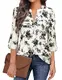 Siddhe Bluse Damen Elegant 3/4 Ärmel Blusenshirt Lässig Longbluse Damen Blusen Schicke Festliche Tops Berufskleidung Damen Bluseshirt Kleidung Blummen Damen Longbluse für Leggings, Beige M