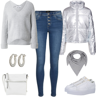 Slouchy Kaschmir Outfit mit Grau/Hellgrau/Dunkelgrau Tuch/Hut Bandana/Loop Schal/Schal Zwillingsherz "Sportlicher Herbstlook"