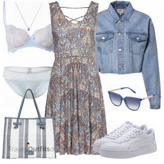 Sommer Outfit mit Hellblau/Blau Mantel/Crop Jacke/Kurzjacke/Jeansjacke/Kurze Jeansjacke/Bluse Große Größe about you x laura giurcanu "Schöner Sommer Look"