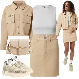 Outfit mit Beige/Khaki Short Große Größe/90er Rock/Cargo Rock/College Rock/Jeansrock/Minirock/Moderne Rock/Schuluniform Rock ABOUT YOU Limited "Sommerliches Freizeit Outfit"