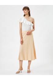 Midi Skirt A-Line Normal Waist Zippered Linen Blend