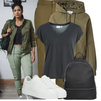 Outfit mit Creme/Weiß Sneaker Low/Plateau-Sneaker/Leder Sneaker/Schmaler Sneaker BOGNER "Frühlingsoutfit für Mollige"