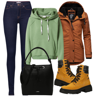 Outfit mit Dunkelblau Lederjacke/High Waist Jeans/Push up Jeans/Leder Schuhe/Thermojeans/Herren Lederjacke/Winterjacke Tommy Hilfiger "Outfit für den Herbst"