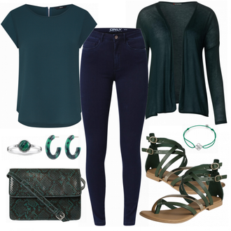 Outfit mit Türkis/Grün/DunkelGrün Hemdbluse/Kurzarmbluse/Bluse Oberteil/Lederjacke/Klassische Tunika/Kurzarm-Tunika/Tuniken-Shirt/Einfarbige Bluse/Crash­bluse/Schlupfbluse/Kurzarm Hemd/Casual Hemd/Businesshemd Only "Only Shirt"