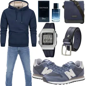 Outfit mit DunkelBlau/Blau KapuzenPullover/Sport Sweatshirt/Strick Hoodie/Unisex Hoodie/Hoodie/Ausgefallener Hoodie/Sport Hoodie KEFITEVD "Super für die Freizeit"