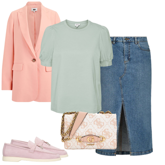 Extra groot Kort Outfit met roze Elegante Blazer/Leren Jas/Katoenen Blazer/Oversized Blazer/Leren Herenjas/Lederen jas/Boyfriend Blazer/Blazerjas/Korte Blazer WE Fashion "Outfit voor de lente"Look: Elegant, Preppy, Werkkleding, Glamoureus, Extra groot, Business, Smart Casual, Klassiek, Edele