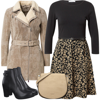 Outfity na zimu Zvířecí potisk s Černá/Hnědá/Tmavě zelená/Khaki Zimní šaty s dlouhým rukávem/Šaty na Podzim/Šaty s 3/4 Rukávem/Šaty Do Áčka/2-v-1 šaty About You "Zimní Outfit"