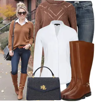 Outfit s Tmavě hnědá/Hnědá Svetr s Výstřihem/Pletený Svetr/Mohair Pullover/Norský Svetr/Jednoduchý Svetr/Vintage svetr/Zimní Svetr/Vlněný Svetr Only "Stylová kombinace na jaro"