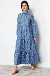 Indigo Cotton Woven Shirt Dress