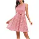 Lazzboy Damen Kleid Sommer Elegant Kleider Spitzenkleid Knielang Festlich Hochzeit Partykleid Rockabilly Retro Cocktailkleid Sommerkleid Ärmellos Großes Lose Langes Dress (U-Rosa,M)