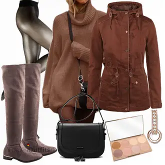 Outfit mit Rot/Braun/Lila/Dunkelrot Flache Overknee Stiefel/Kniehoher Stiefel/Leder Overknee Stiefel/Langer Stiefel/Overknee Stiefel Elara "Desires jacken"