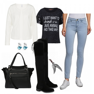 Elegant Outfit mit Schwarz Overknee Stiefel/Flache Overknee Stiefel Stiefelparadies "BleibbeimirdieganzeNacht"Look: Rad, Oversize, Overdressed, Casual, Premium, Unisex, Elegant, Schlichte