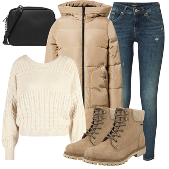 Gefütterte Outfit mit Beige/Khaki/Braun Klassischer Stiefel/Wasserdichter Stiefel/TrekkingStiefel/SpringerStiefel/Winter Stiefelette/Gefütterte Stiefelette/Wattierte Stiefel/Herren Lederschuhe/SchnürStiefel/Winter Stiefel Tom Tailor "Bequemes Winter Outfit"