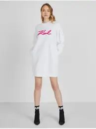 White Women's Hoodie Dress with Balloon Sleeves - Women